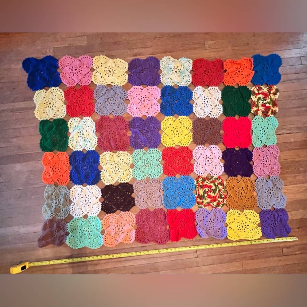 Hand Crocheted Flower Motif Afghan